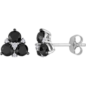 Sofia B. 10K White Gold 1 1/2 CTW Black and White Diamond 3 Stone Cluster Earrings
