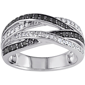 Sofia B. Sterling Silver 1/2 CTW Black and White Diamond 4 Row Crossover Band