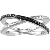 Sofia B. Black Rhodium Over Sterling Silver Black Diamond Accent Crisscross Ring