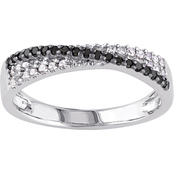 Sofia B. Sterling Silver 1/4 CTW Black and White Diamond Crossover Anniversary Band