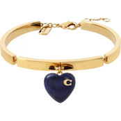 COACH 6.25 in. Gold Tone Lapis Heart Charm Bangle Bracelet
