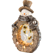 Alpine 21 in. Snowman Statue Decoration with Carved Wood Look and LED Lights