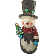 Alpine Outdoor Solar Snowman Statue Holiday Decor with Color Changing LED Lights