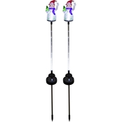 Alpine 34 in. Outdoor Solar Snowman Fiber Optic Lawn Stakes with LED Lights Set