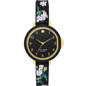 Kate Spade New York Park Row Three Hand Black Floral Silicone Watch KSW1731