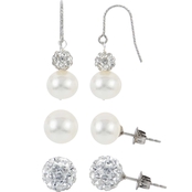 Imperial Deltah Sterling Silver Cultured Pearl and Crystal Bead Earrings 3 pc. Set