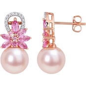Sofia B. 14K Gold 1/8 CTW Diamonds, Pink Freshwater Pearl & Sapphire Drop Earrings