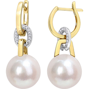 Sofia B. 14K Two Tone Gold Freshwater Pearl and 1/10 CTW Diamond Huggie Earrings