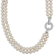 Sofia B. Sterling Silver Cultured Freshwater Pearl 2 Strand Necklace Cubic Zirconia