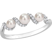 Sofia B. 14K White Gold Cultured Pearl and 1/10 CTW Diamond Swirl 3 Stone Ring