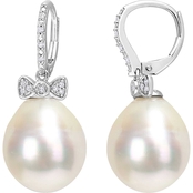 Sofia B. 14K White Gold Cultured South Sea Pearl 1/10 CTW Diamond Floral Earrings