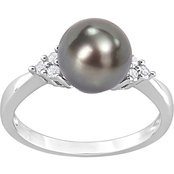 Sofia B. Sterling Silver Cultured Tahitian Pearl and 1/8 CTW Diamond Ring