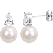 Sofia B. Sterling Silver, Freshwater Pearl and Created White Sapphire Stud Earrings