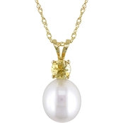 Sofia B. 14K Yellow Gold Cultured Freshwater Pearl and Citrine Solitaire Necklace