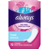 Always Thin No Feel Protection Daily Liners, Regular Absorbency, Unscented 72 ct.
