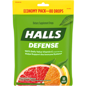 Halls Defense Assorted Citrus Vitamin C Supplement Drops, 80 Count