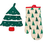 Homewear Christmas Tree Oven Mitt and Pot Holder Set