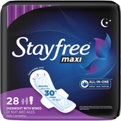 Stayfree Maxi Overnight Pads with Wings 28 ct.