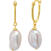 18K Yellow Gold Over Sterling Silver Freshwater Cultured Pearl Hoop Earrings