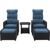 CorLiving Lake Front Rattan Patio Recliner and Ottoman Set 5 pc.