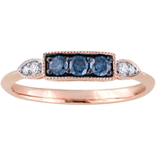 Sofia B. 10K Rose Gold 1/4 CT TW Blue and White Diamond 3 Stone Ring
