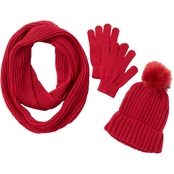 New York Accessory Ribbed Knit Hat with Pom, Scarf, Gloves 3 pc. Set