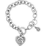 Guess Silvertone Heart Charm Bracelet with Toggle Closure