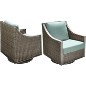 Abbyson Kittridge Beige Outdoor Patio Swivel Chair with Spa Blue Cushions, Set of 2