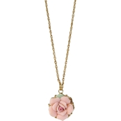 1928 Pink Porcelain Rose 16 in. Necklace