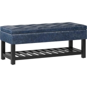 Simpli Home Cosmopolitan Storage Ottoman Bench with Open Bottom in Faux Leather