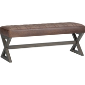 Simpli Home Salinger Large Ottoman Bench in Distressed Faux Leather