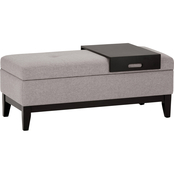 Simpli Home Oregon Storage Ottoman Bench with Tray in Linen Look Fabric