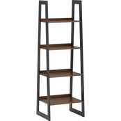 Simpli Home Sawhorse Solid Walnut Veneer and Metal Ladder Shelf