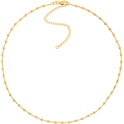 14K Yellow Gold Adjustable 16 in. Diamond Cut Bead Station Choker Necklace