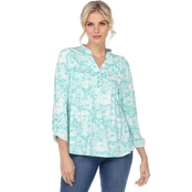 White Mark Pleated Floral Print Blouse Tunic Top