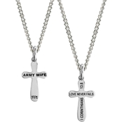 Shields of Strength Stainless Army Wife Cross 1 Corinthians 13:8 Necklace