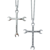 Shields of Strength Men's Stainless Steel Wrench Cross Necklace Philippians 4:13