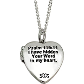 Shields of Strength Stainless Locket Heart Necklace - Psalm 119:11