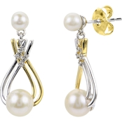 Imperial Sterling Silver Cultured Pearl and Created White Sapphire Earrings