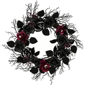National Tree Company 22 in. Halloween Black Rose Wreath