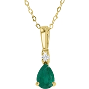 14K Yellow Gold Emerald and Diamond Accent Pendant