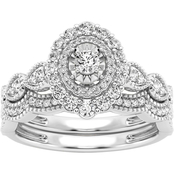 10K White Gold 5/8 CTW Diamond Oval Shape Bridal Set Size 7