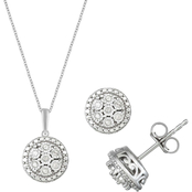 Sterling Silver 1/5 CTW Diamond Earring and Pendant Set