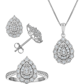 Sterling Silver 1/3 CTW Diamond Pear Shape Ring, Earring and Pendant Set