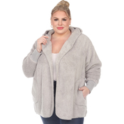 White Mark Plus Size Plush Hooded Sherpa Cardigan with Pockets