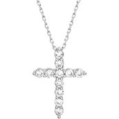 NES Rhodium Over Sterling Silver Cubic Zirconia Cross 18 in. Necklace