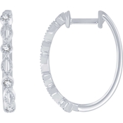 Sterling Silver 1/10 CTW Diamond Oblong Hoop Earrings