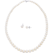 Imperial Sterling Silver Cultured Pearl Necklace and Stud Earring Set