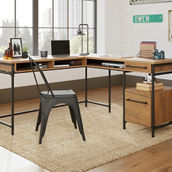 Sauder L-Shaped Home Office Desk in Checked Oak