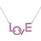 Sterling Silver Created Pink Sapphire Love Necklace